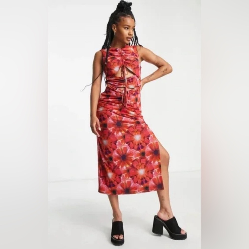 Topshop Cutout Summer Pink Purple Print Mesh Dress
